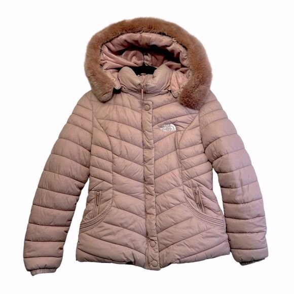 Pink Girls L North Face Grey Long  Puffer Coat - Picture 1 of 16